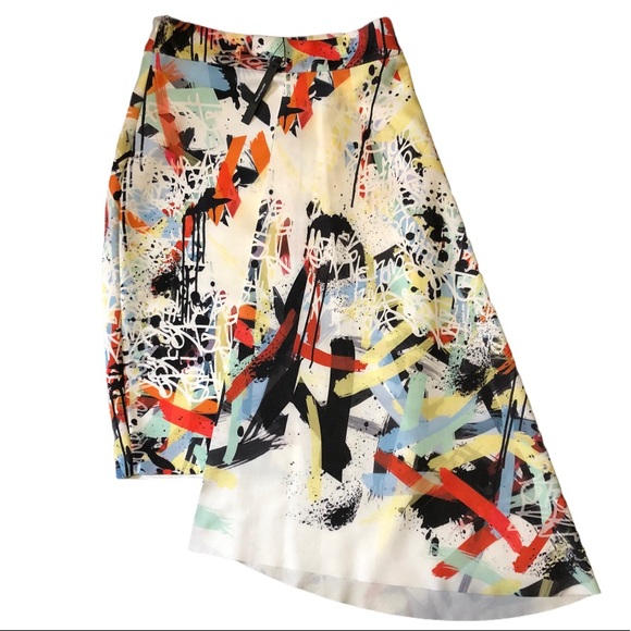 Zara Asymmetrical Graffiti Skirt with Overlay Sz M - Picture 2 of 9